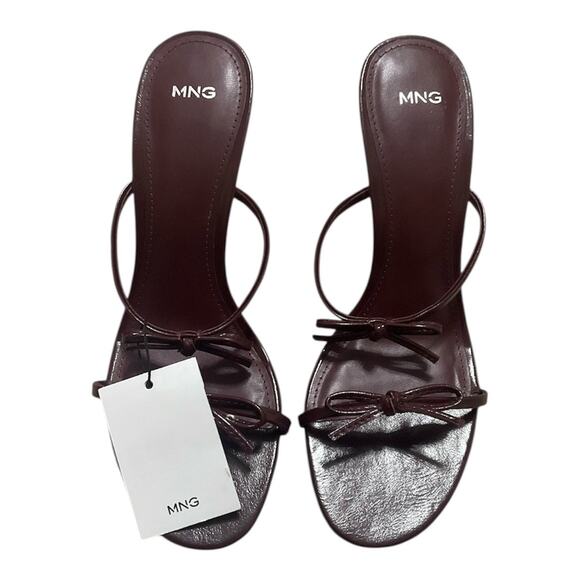 Mango Heels Bows Burgundy Women 38 NWT - Picture 2 of 3